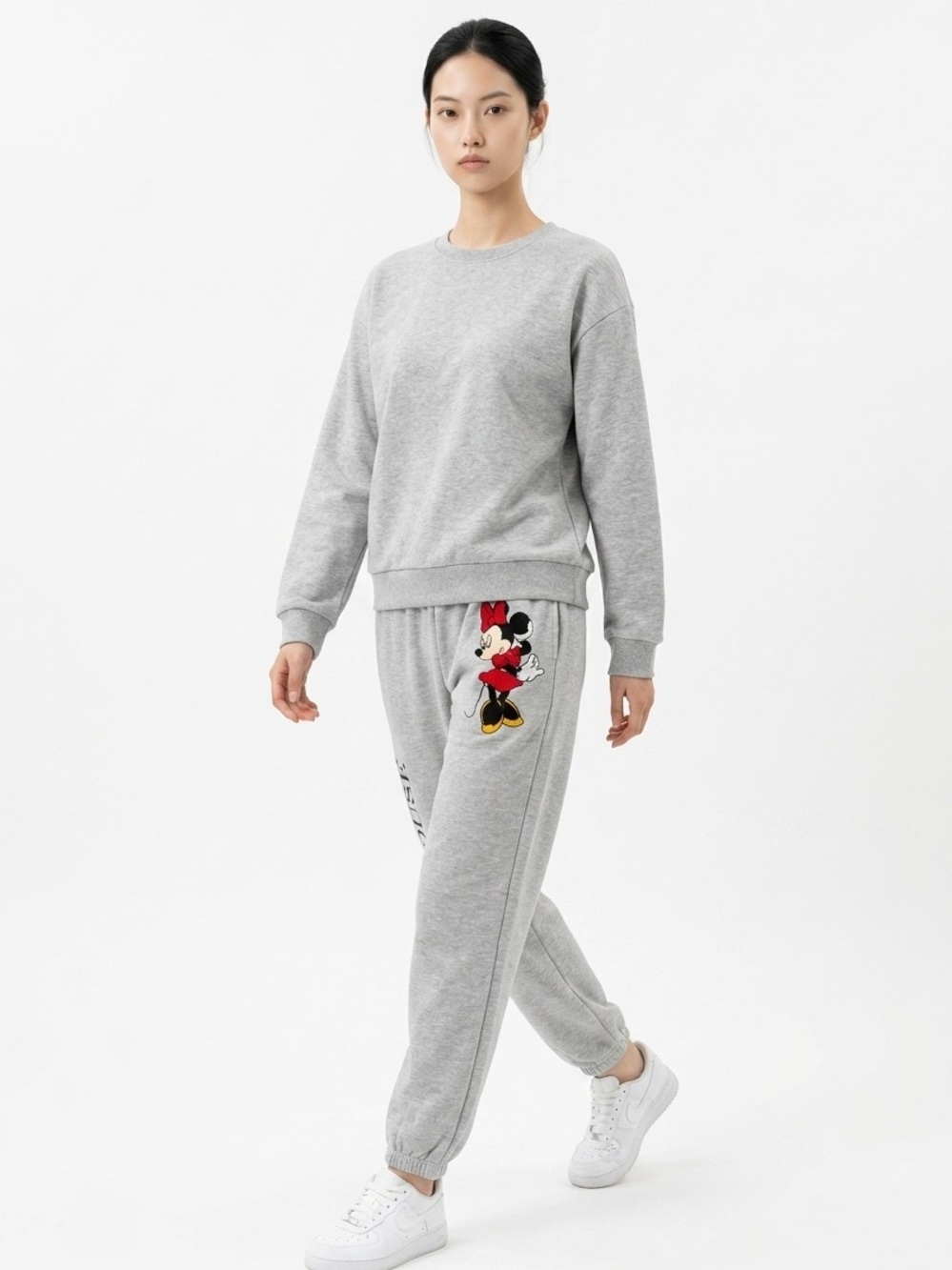 Disney Minnie Mouse Heather Gray Women's L 2 Pocket Graphic Jogger Pants